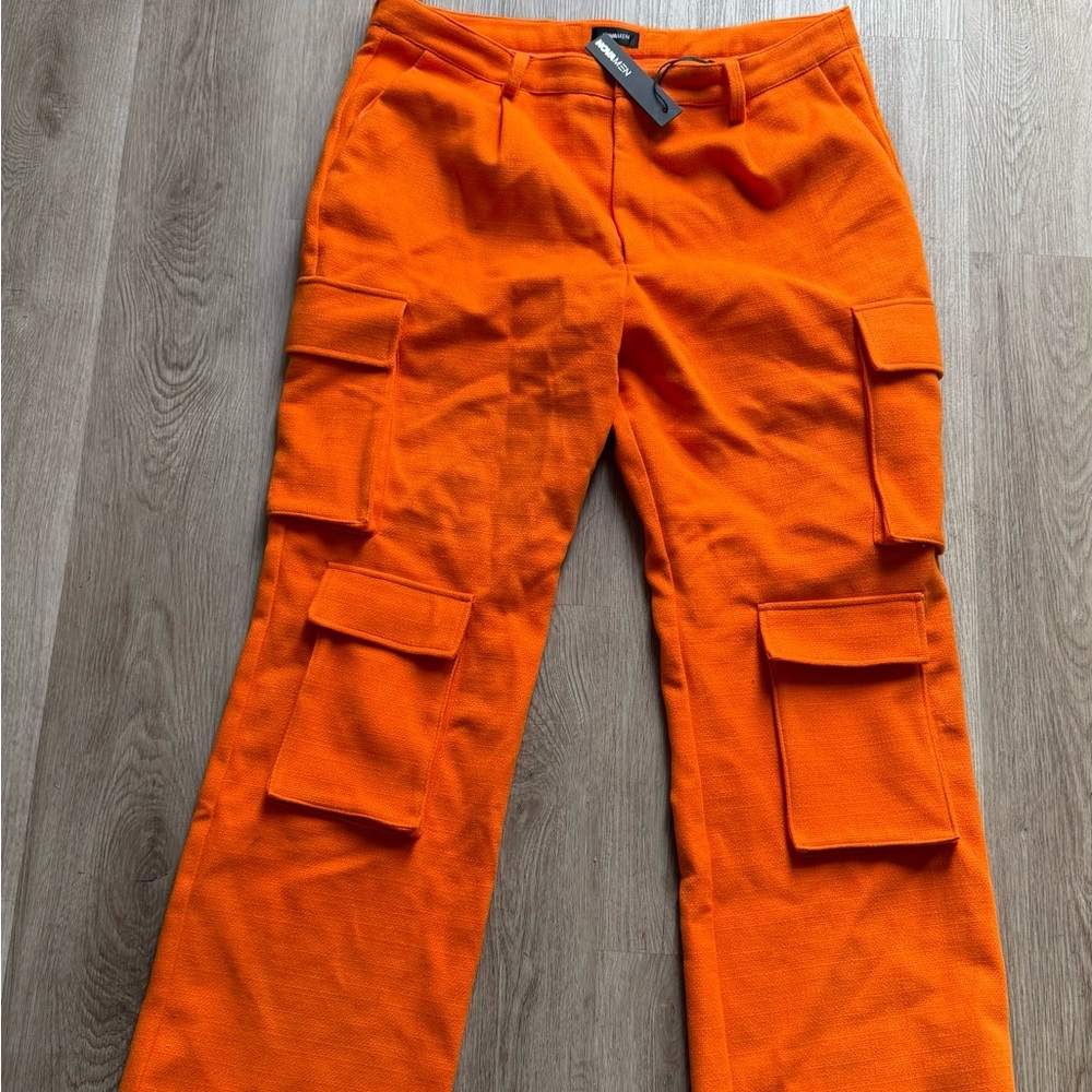 Fashion Nova Bright Orange Cargo Jeans